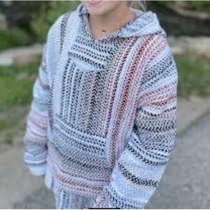 Baja Joe Jerga rug woven pullover hoodie top Mexican jacket size M